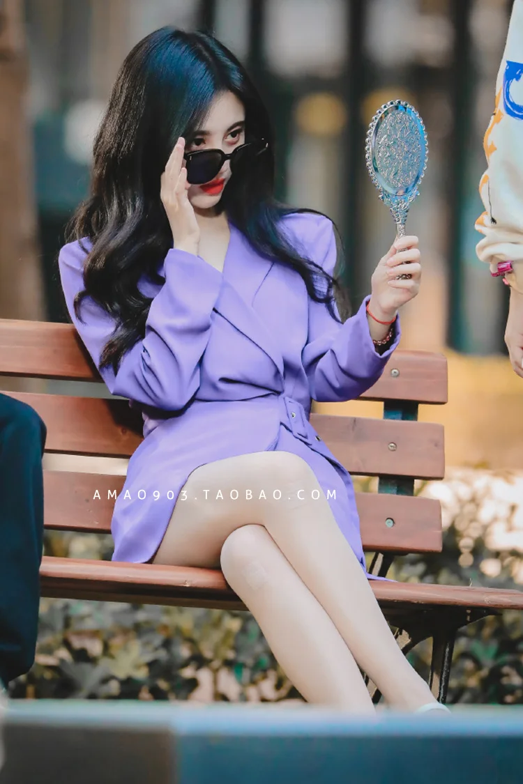 

GVUW Star's Same Taro Purple Suit Coat Women's Middle Long Korean Blazer Jackets And American Ins 2021 NEW Bimba Y KB7172