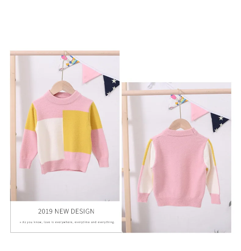 Autumn Winter Toddler Boys Sweater Baby Knitwear Tops Plaid Patchwork Kids Pullover Girls Clothes RT163