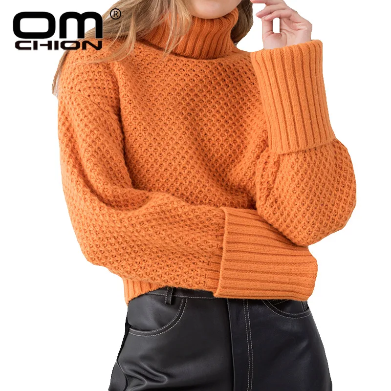 OMCHION New 2021 Autumn Winter Solid Casual Women Sweaters And Pullovers Long Sleeve Turtleneck Knit Sweater Loose Jumper LMY203 | Женская