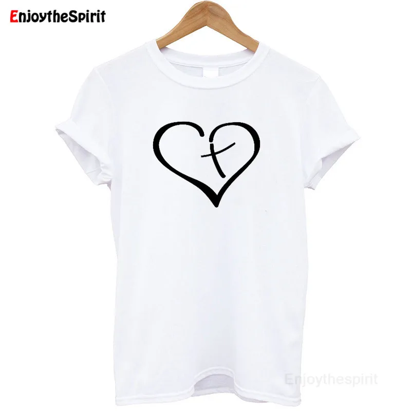 Enjoythespirit Cross T Shirt Women Black Faith Print Summer Clothes Streetwear Fashion T-shirts Plus Size Tee Femme | Женская одежда