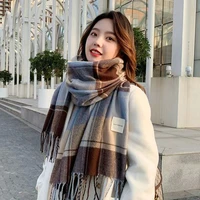 2021 new fashion scarf female autumn and winter korean version of tte wild plaid shawl cute student couple thick warm bib