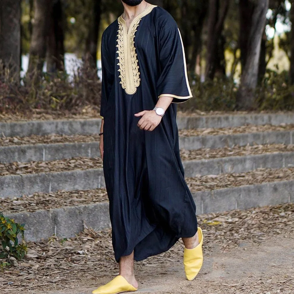

Embroidery Men's Arabic Dress Long Islamic Clothing Kaftan Abaya Djellaba Man Fashion Ethnic Style Men's Clothing