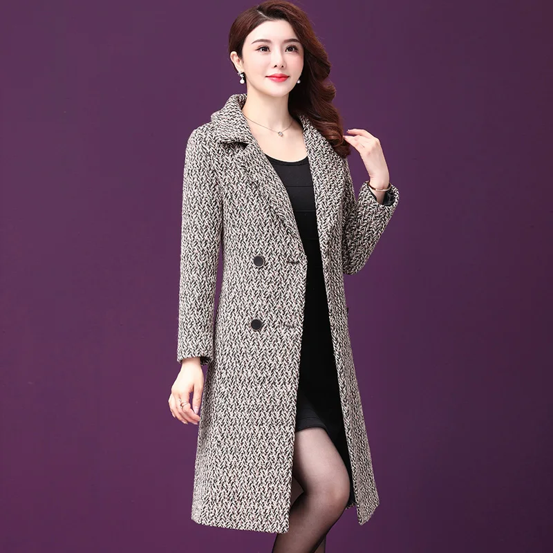 Зимние шерстяные пальто из твида новинка 2020 женская модная коричневая клетчатая
