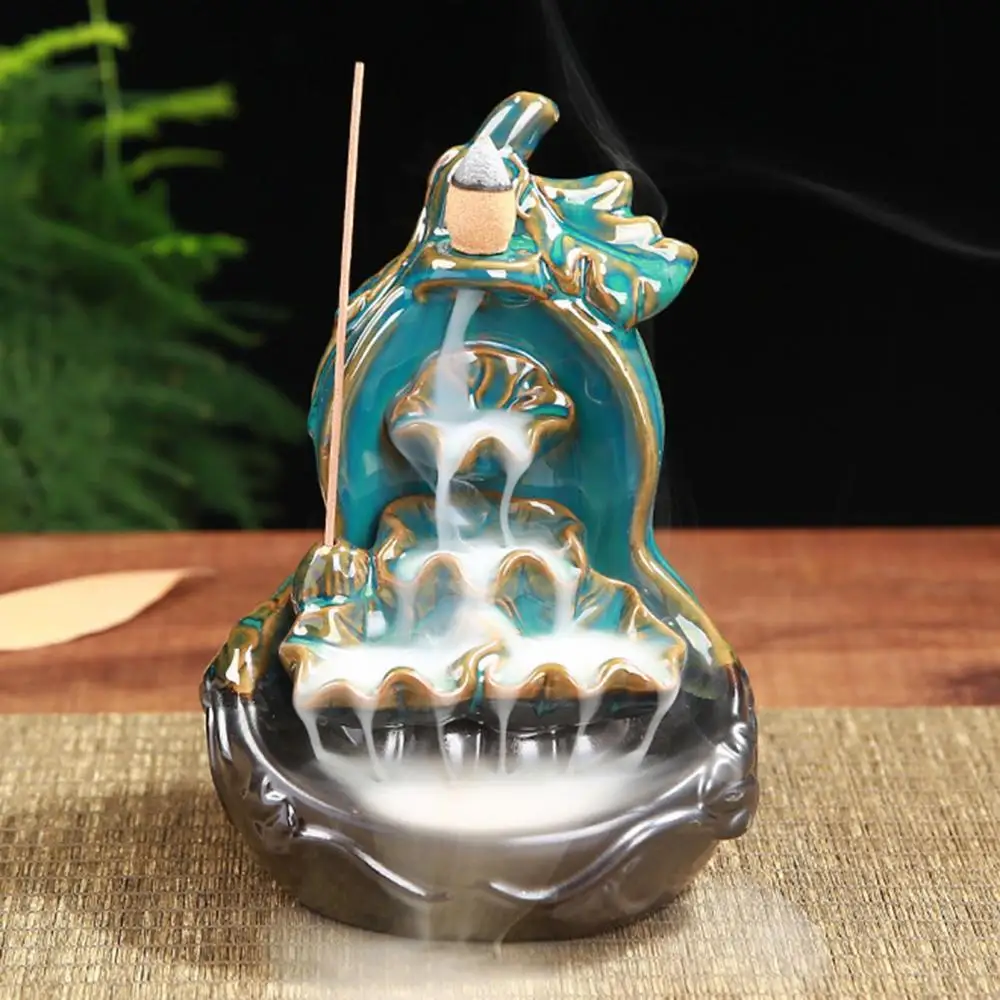 

Hot Sales!! Gourd-shaped Ceramic Mountain Waterfall Backflow Incense Burner Censer Decor