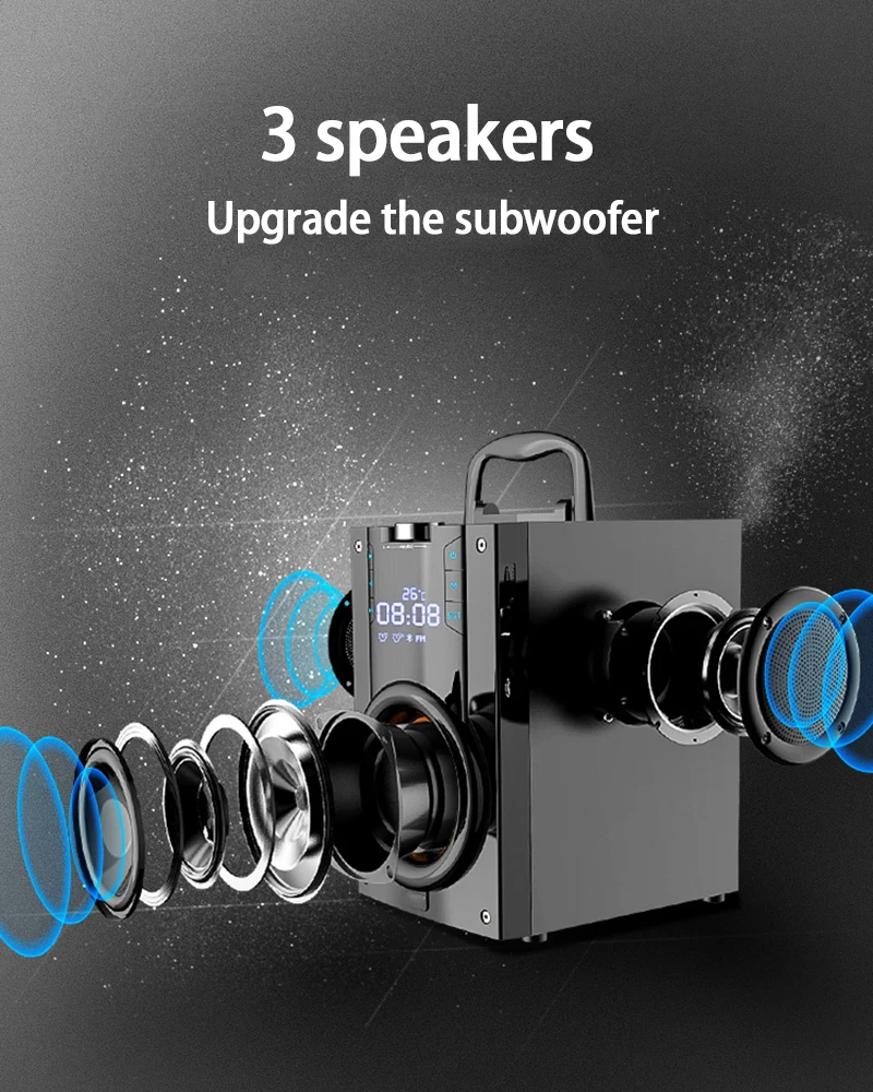 SOAIY Q22 Bluetooth динамик беспроводной стерео сабвуфер 3 динамика s большая мощность для прослушивания музыки с усиленными басами плеер Поддержка светодиодный Многофункциональный плеер TF
