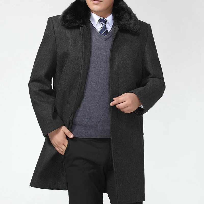 2020 зимняя Длинная шерстяная Мужская Верхняя одежда Куртка + меховой воротник