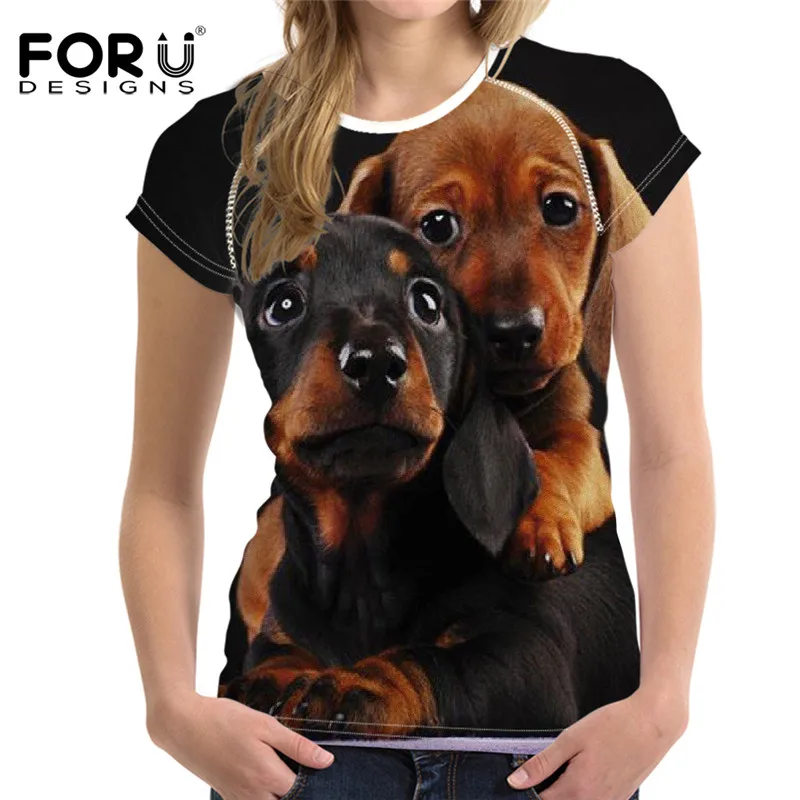 

FORUDESIGNS, уличная одежда, женские летние футболки, милые 3D щенки, женские футболки с коротким рукавом, модные брендовые футболки