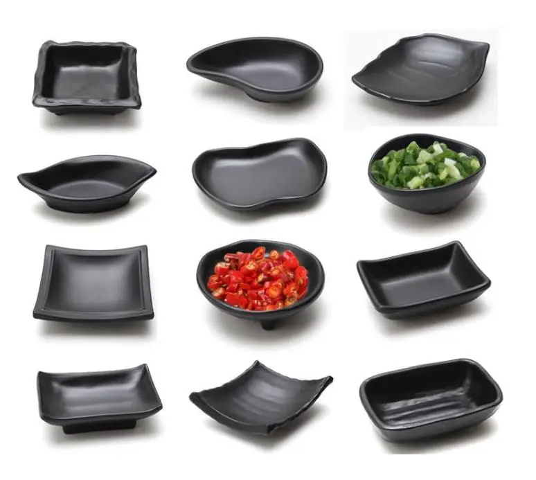 

Melamine Black Dipping Soy Sauce Dishes Sushi Wasabi Doufu Snack Plate Japanese Restaurant Dining Dinnerware SN3983