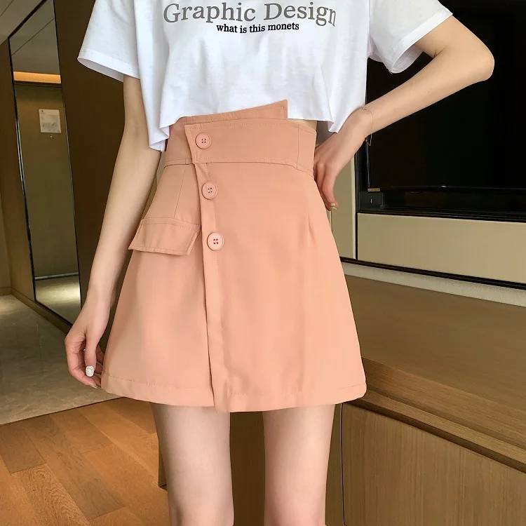 

High Waist Pleated Mini Skirt Chic Buttons A-line Short Skirts Ladies Spring Summer Fashion Black Skirt Button skirt