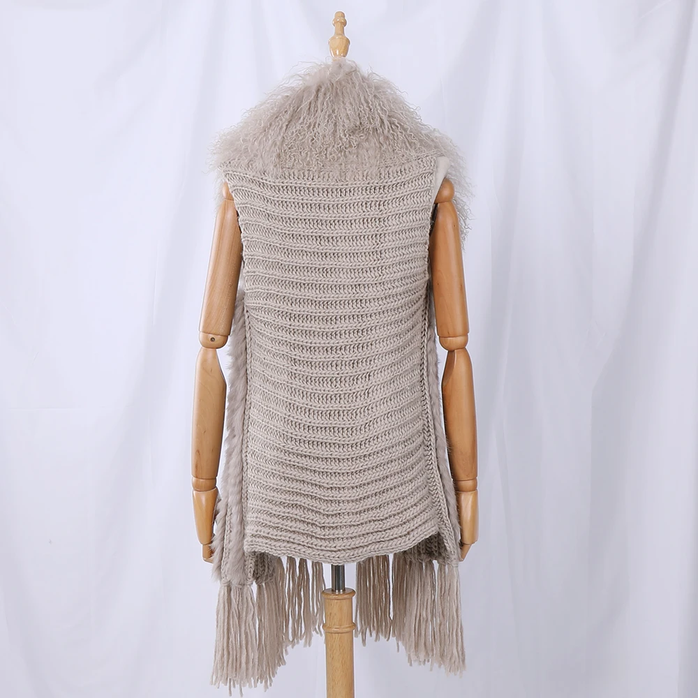 Женский вязаный жилет из шерсти монгольской овцы однотонный кардиган с