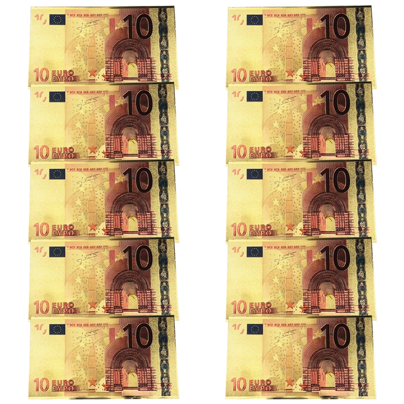 10 шт./лот цветные евро банкноты Золотая фольга сувениры бумажные деньги Шуточный