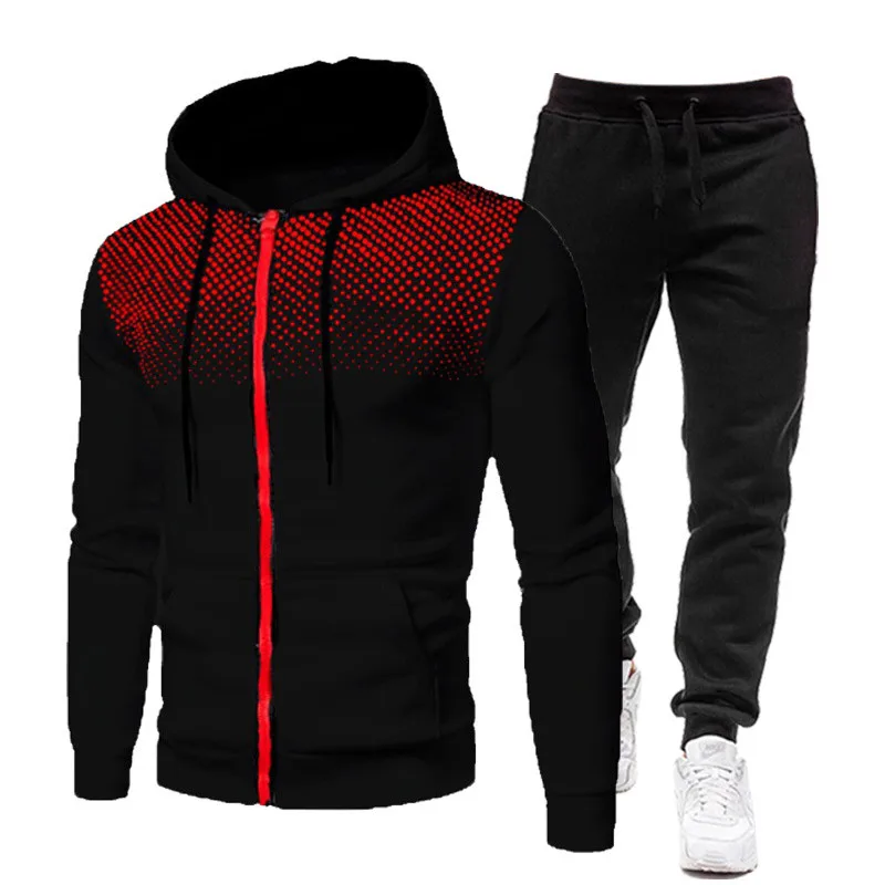 

New solid color men's football uniform zipper hoodie + pants two casual track suits men's sportswear gym brand sportswear