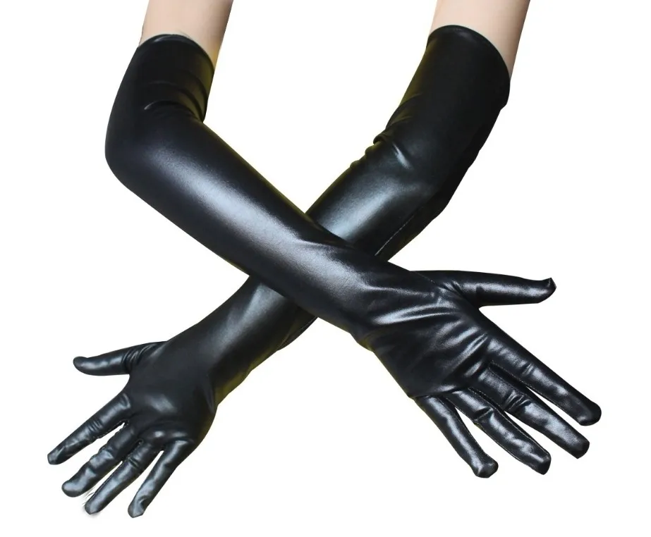

Перчатки женские из лакированной кожи, черные, длинные, для косплея, танцев на пилоне