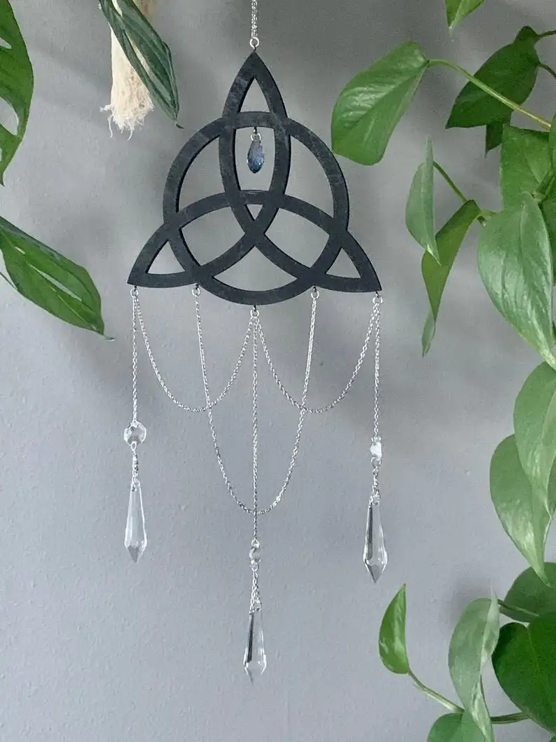 Triquetra de prisma de cristal, Mandala de Geometría Sagrada, atrapasueños para el sol (decoración del hogar, colgante de pared, guardería)