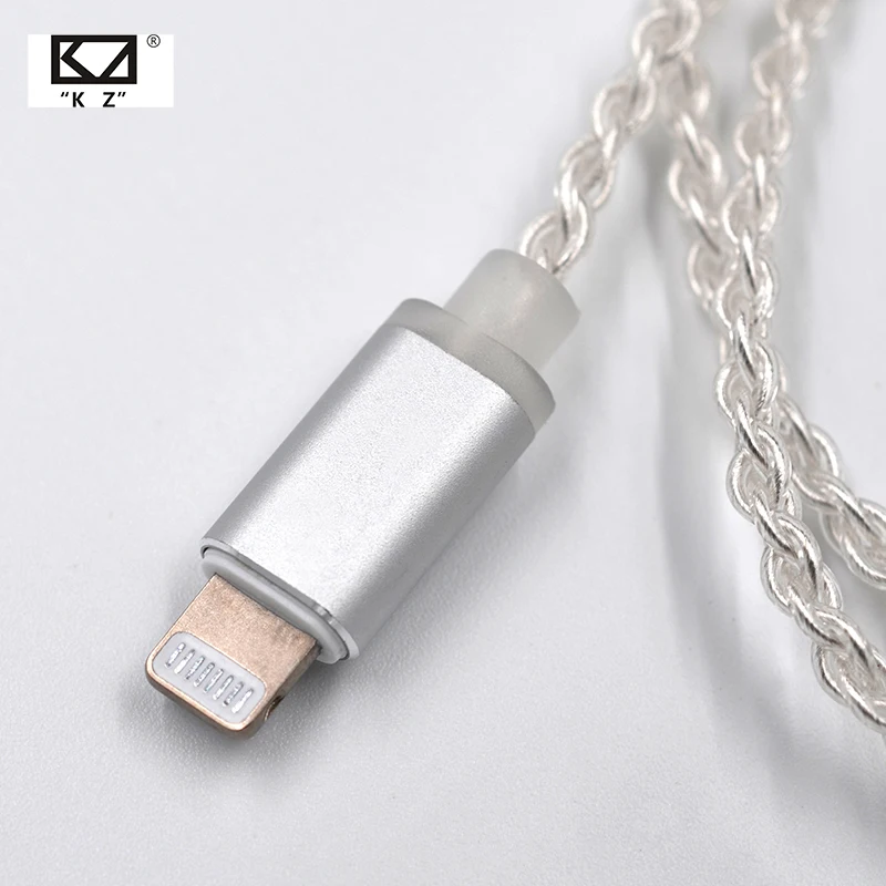 Посеребренный обновленный кабель для наушников KZ Lightning iPhone ZST ZS10 ES3 ES4 AS10 BA10 ZS6 ZS5 ZS4