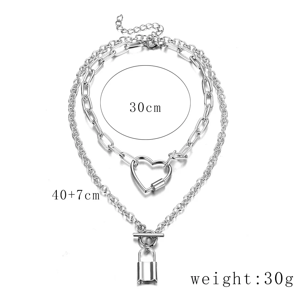 

2PCS Romantic Link Chains Lock and Heart Charming Pendant Necklace for Women Female Party Wedding Necklace Gifts Accessories