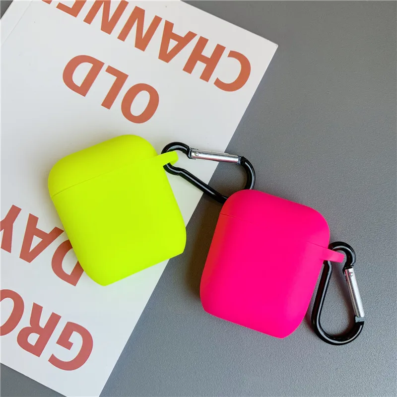 Флуоресцентный цветной чехол для Apple Airpods, Одноцветный защитный чехол для наушников с Bluetooth, чехол для наушников Air pods 2 1