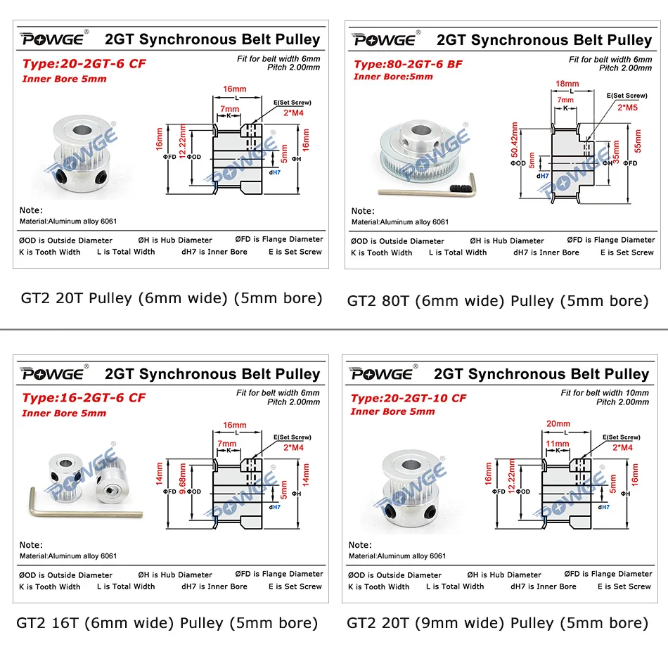 POWGE VORON 2 4 набор GT2 LL 2GT RF открытый ремень ГРМ 16T 80T 20T зубчатый шкив 188 подшипник вала