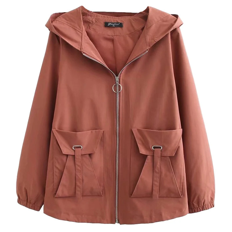 

Women Jacket 2020 Spring Autumn New Windbreaker Clothes Femme Hooded Loose Coat Long Sleeve Casual Outwear Plus size 5XL E11