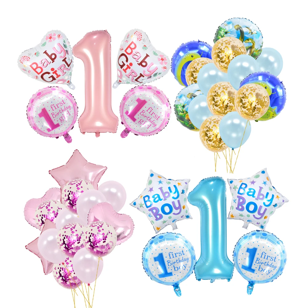 Розовые синие воздушные шары с днем рождения для мальчиков и девочек первый