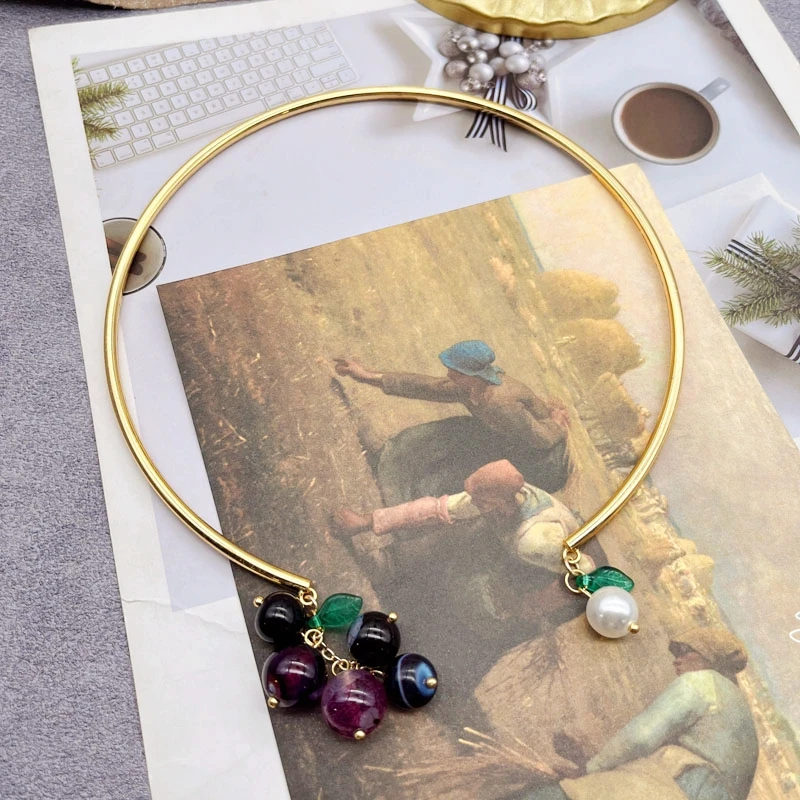 

Choker Necklace Garnet Charm Pendant Accessories Simple Party Clavicle Jewelry