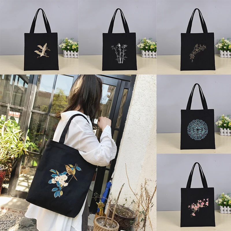 

Black Shopping Bags Bag 2021 Free Shipping Canvas Shoulder Designer Handbags Flowers Tote Anime Summer Beach Shopper Shoppers