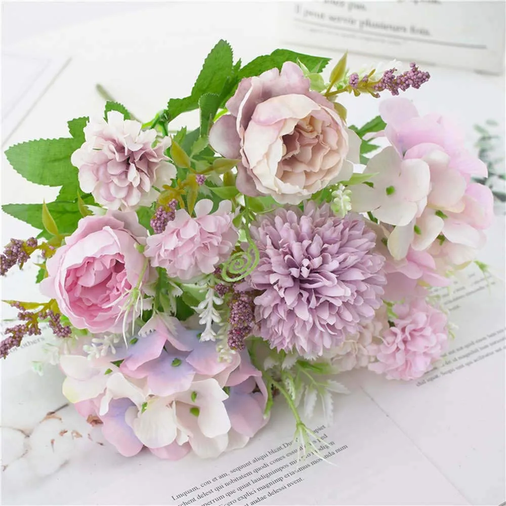 Artificial Flowers Fake Peony Silk Hydrangea Bouquet Decor Flower Arrangements Wedding Garden Decoration 2 Packs | Дом и сад