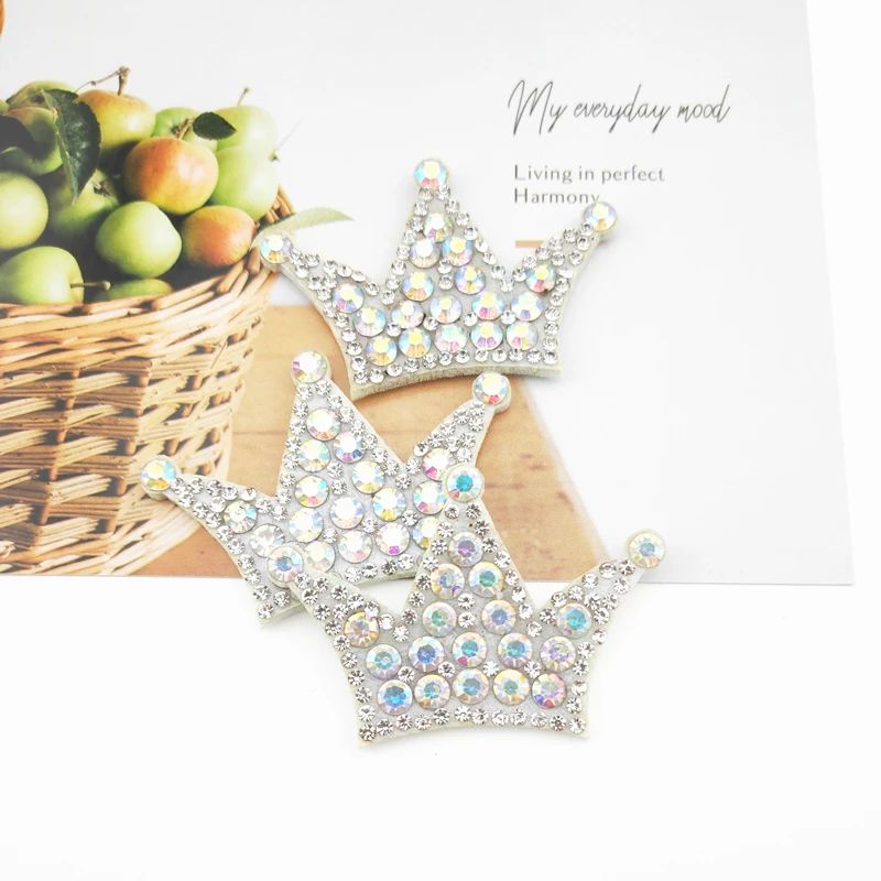 5.3*3,5 CM Fühlte Rückseite Diamant Perle Crown Patches Appliques Für Handwerk Kleidung Nähen Liefert DIY Haar Clip Zubehör – Detail 6