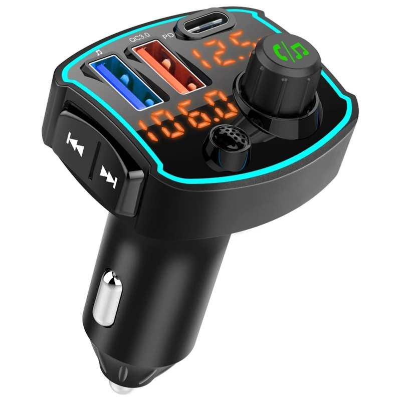 

Автомобильный Bluetooth 5,0 FM-передатчик с двойным жк-дисплеем, Автомобильный MP3-плеер, автомобильный комплект громкой связи QC3.0 PD18W, быстрая заряд...