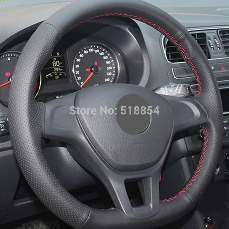 Искусственная кожа черного цвета для Volkswagen VW Golf 7 Mk7 New Polo 2014 2015|car steering wheel cover|steering