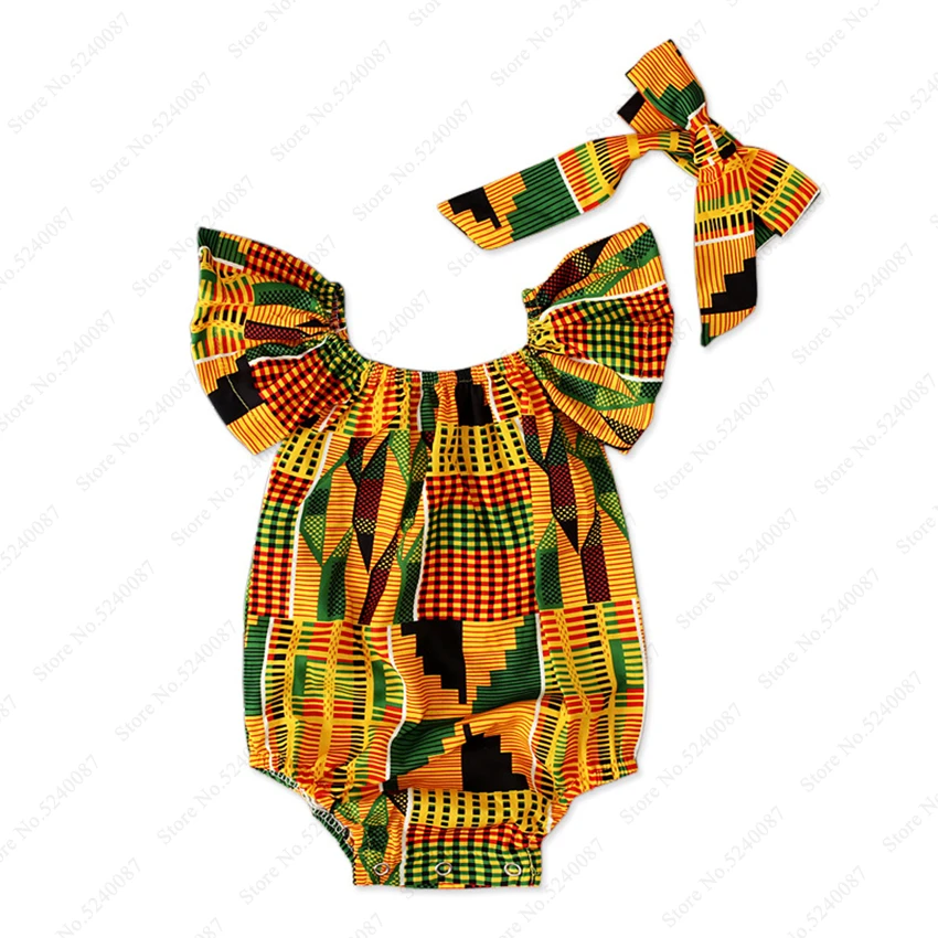 Baby Girls Party Dress African Clothing Children Bazin Riche Dashiki Fashion Dresses Kids Jumpsuit Printed Rompers with Headband |