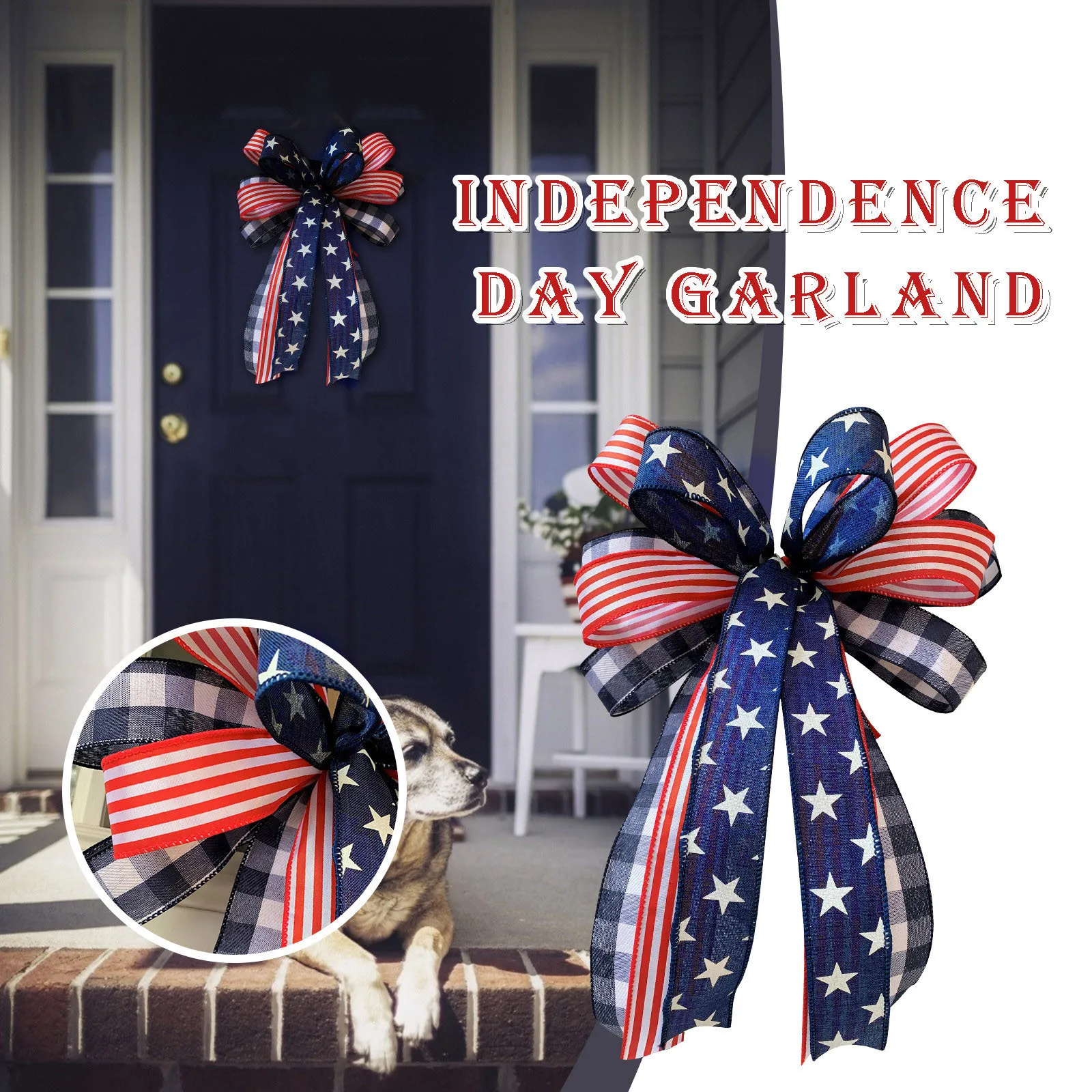 

Independence Day Wreath Porch Decoration Front Door Outdoor Bow Creative Hanging Wreath Decor Wreaths Garlands Home Decor