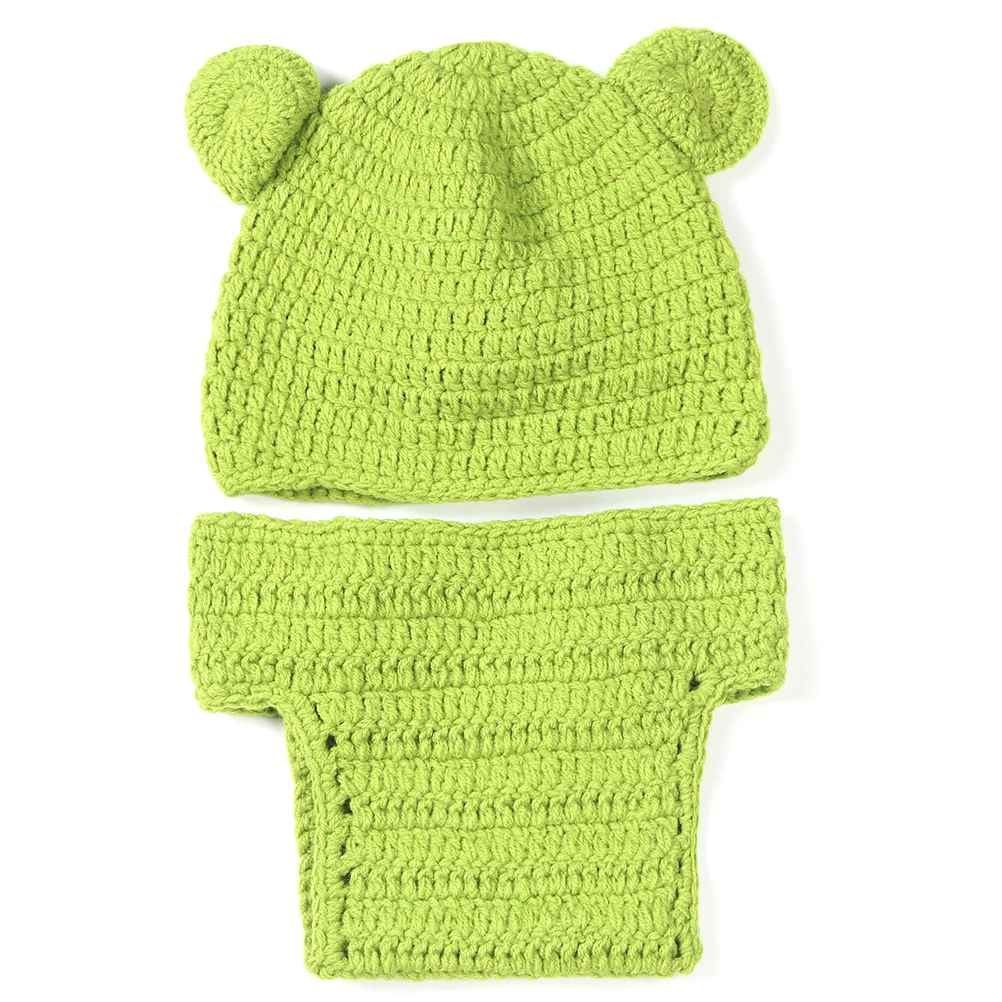

Cute Frog Newborn Crochet Outfits Warm Set Cap Boy Cap Girl Hat Baby Cap Baby Hat + Pants For Infant Newborn Photography Prop