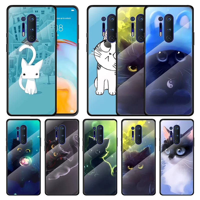 

Tempered Glass Cover Cute cat cartoon For Oneplus 9R 9 8T 8 Nord Z 7T 7 Pro 5G Shockproof Shell Phone Case Capa