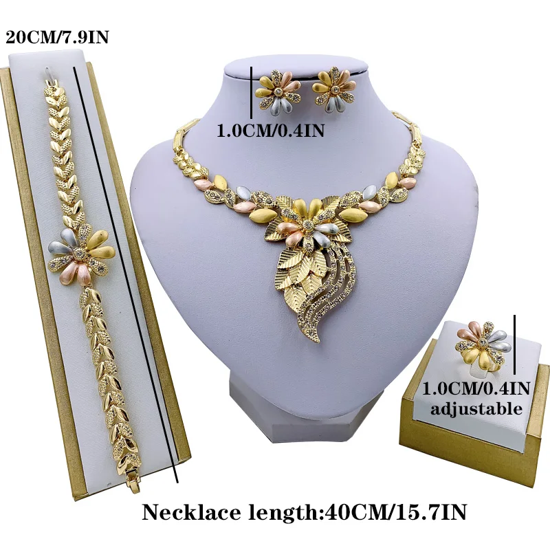 Liffly Nigerian Wedding Bridal Jewelry Luxury Dubai Gold Sets for Women Flowers Necklace African Beads Set | Украшения и