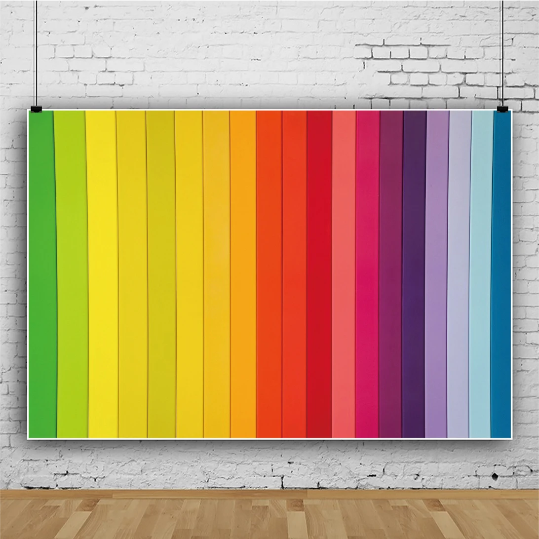 

Rainbow Colored Wooden Planks Backdrop Newborn Baby Shower Party Studio Photography Decoration Background Poster Booth