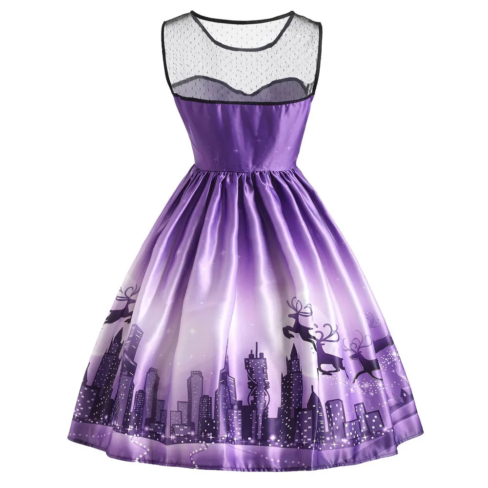 2019 с О образным вырезом большие качели Винтаж рождественское платье Для женщин