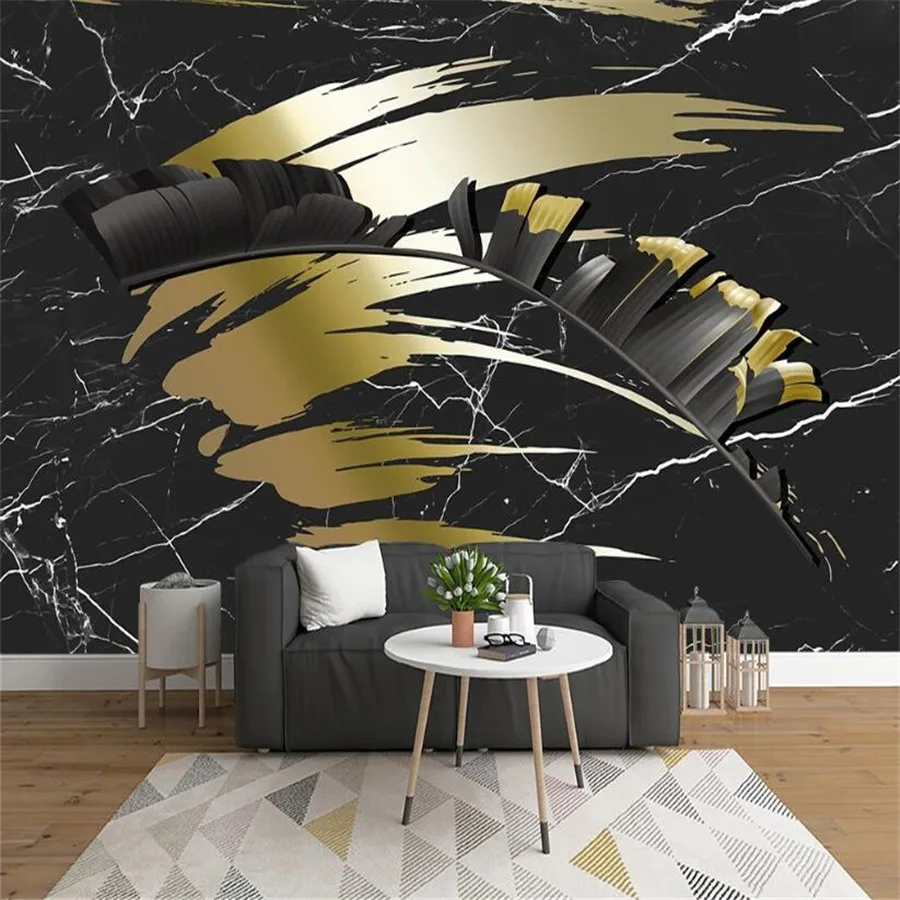 

Milofi пользовательские 3D обои Nordic тропических черного и золотого цвета/зеленого/черного/мраморный узор гостиная, спальня фон Декор стены