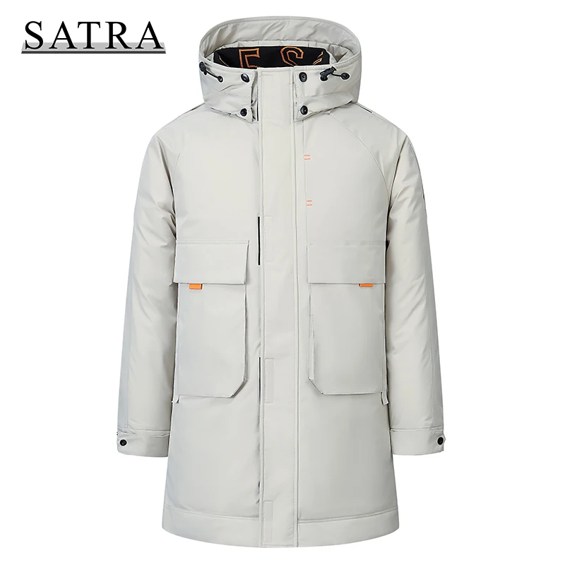 

SATRA 2021 Новое поступление мужские куртки с капюшоном на 90% белом утином пуху, Мужская Зимняя Толстая теплая парка с капюшоном, пальто, длинные пуховики