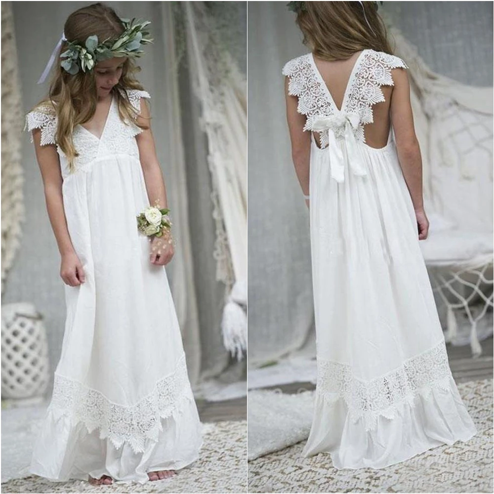 

V-Neck Chiffon Custom Sleeveless Kids Formal Wear Birthday Christmas Girls Pageant Wedding Party Events Flower Girls Dresses