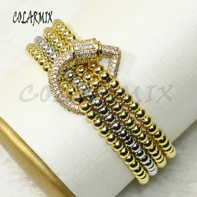 

3 шт., женские браслеты с бусинами и фианитами