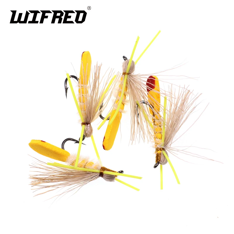 

Wifreo 4 шт. желтый бункер сухая муха коричневая Радуга резальная форель нахлыстовая пресноводная пена мухи размер #10