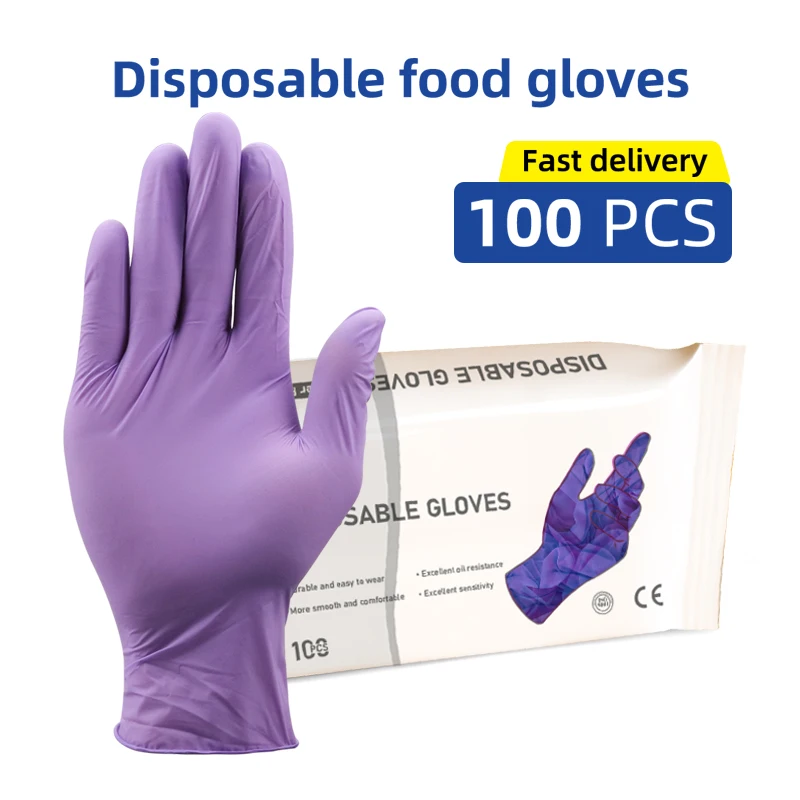 

Disposable Gloves Purple 100 pcs Kitchen Nitrile Gloves Latex-free Powder-free Cleaning Household Wostar Waterproof Work Gloves