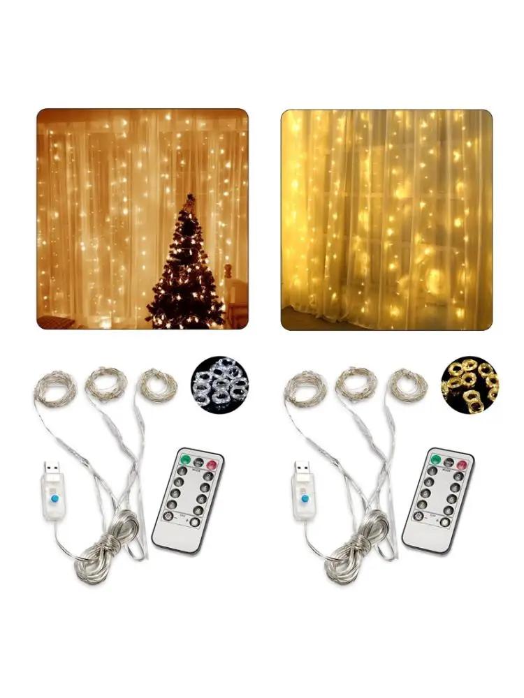 

3x1/3x2/3x3m LED Window Curtain Lights 8 Modes Fairy String Lamps Garland Backdrop Remote Control USB Powered Waterproof Bedroom
