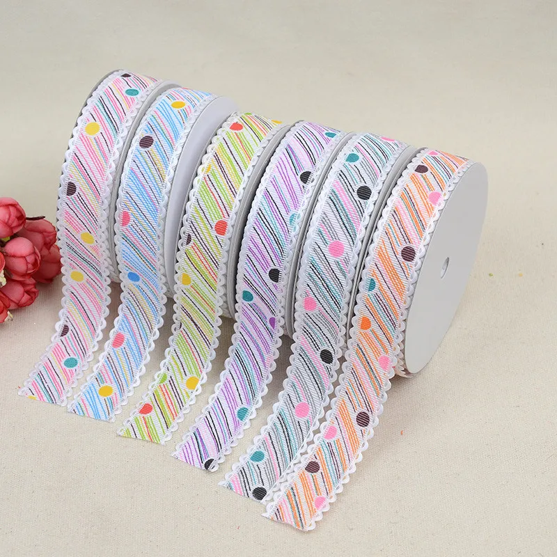 

(5yards/lot) 25mm Colorful Dots Print Grosgrain Ribbon for Hairbow DIY Card Gift Warpping Clothing Accessories Lace Ribbons