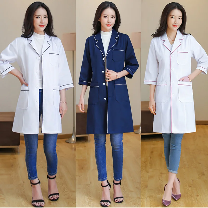 

Beauty salon workwear Medical surgical white coats Nurse Long section Uniforms hospital doctor Lab coats Famale spa uniform new