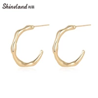 shineland vintage statement irregular geometric metal circle stud earrings for women new fashion jewelry party brincos wholesale