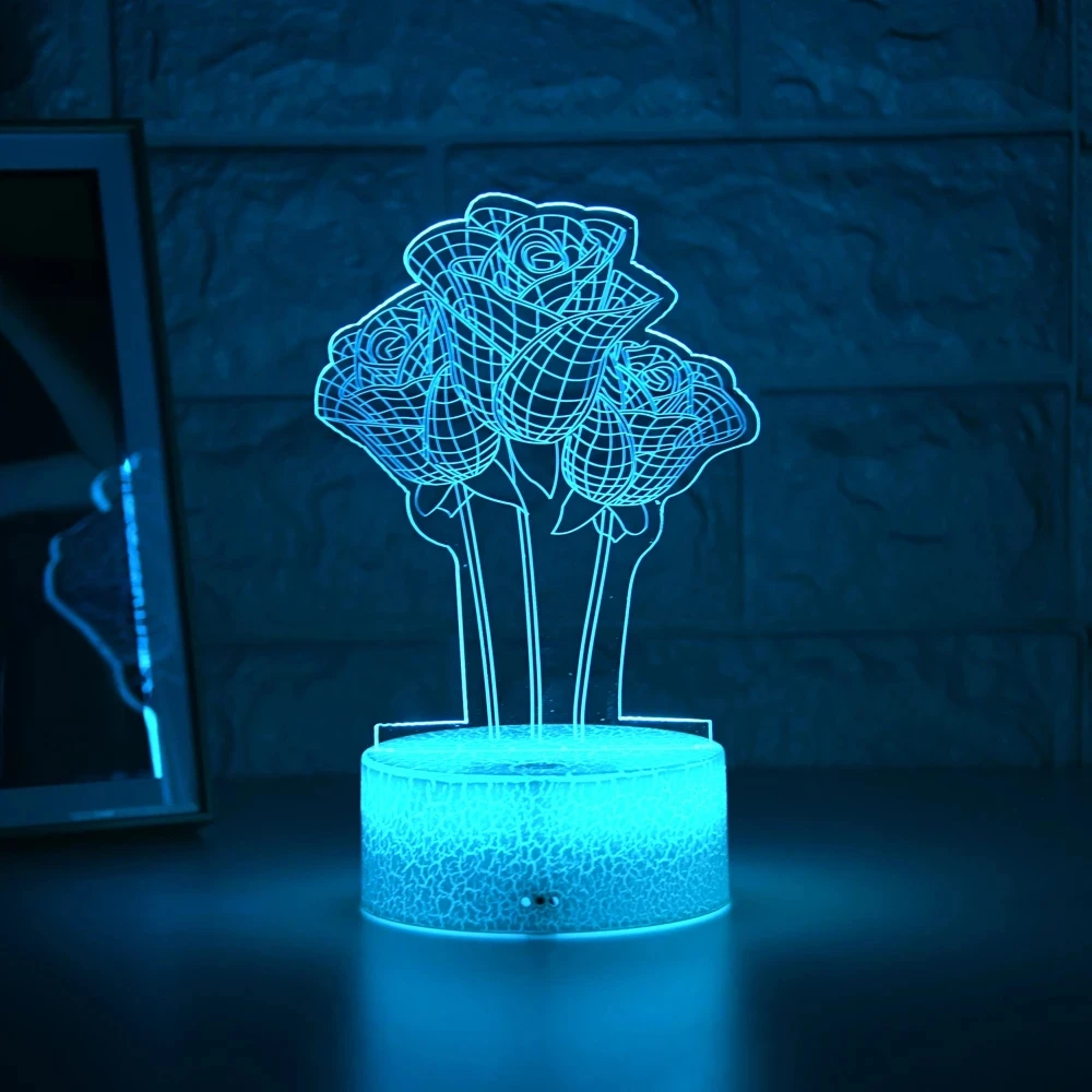 

2021 Newest night light 3D LED night light creative dining table bedside lamp romantic Rose lamp children home decoration gift