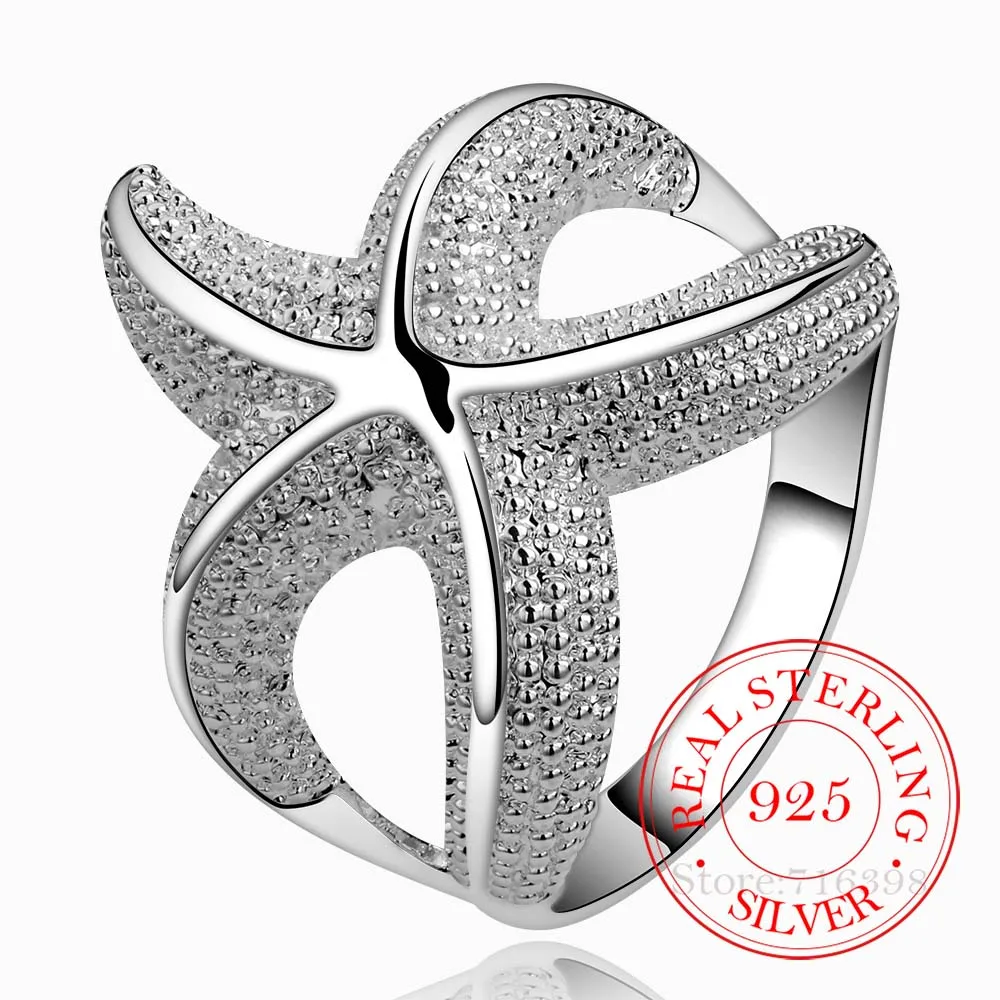 Anelli in argento Sterling 925 di alta qualità per donna uomo donna carino stella marina cristallo