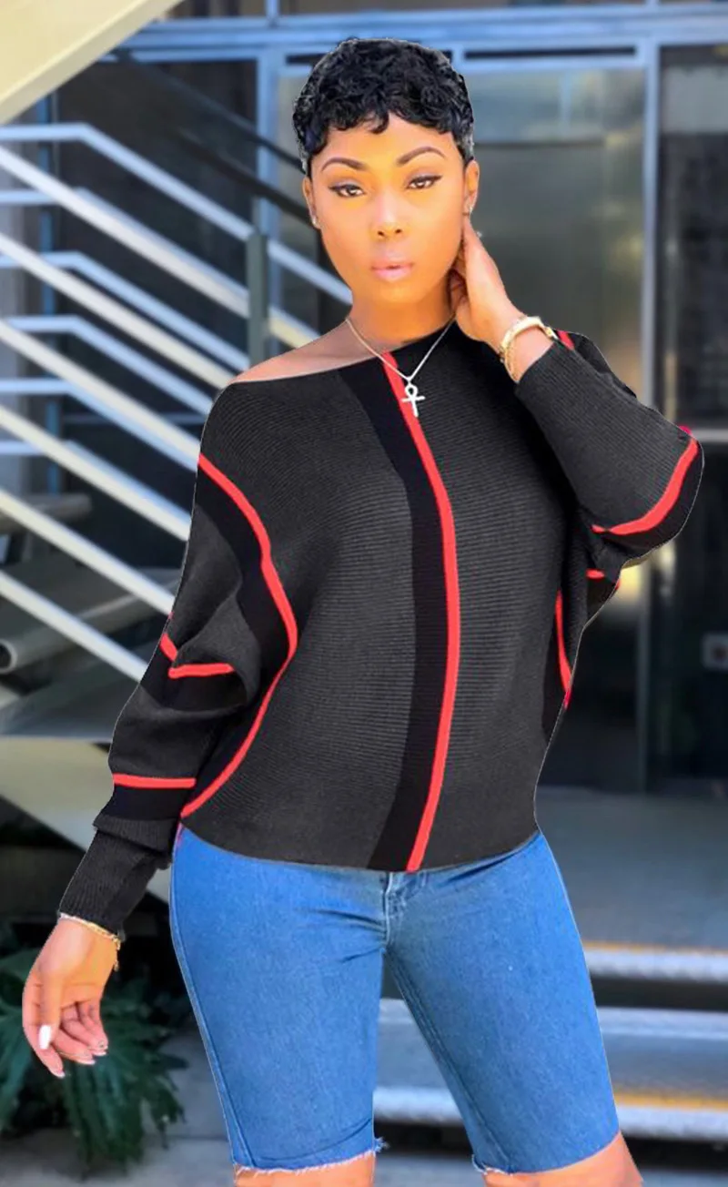 

Women's One-Neck Bat Shirt Plus Size Printed Sweater